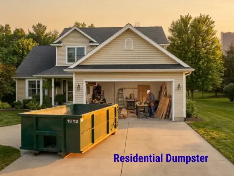 Residential dumpster rental in Lubbock, TX delivered to a home driveway